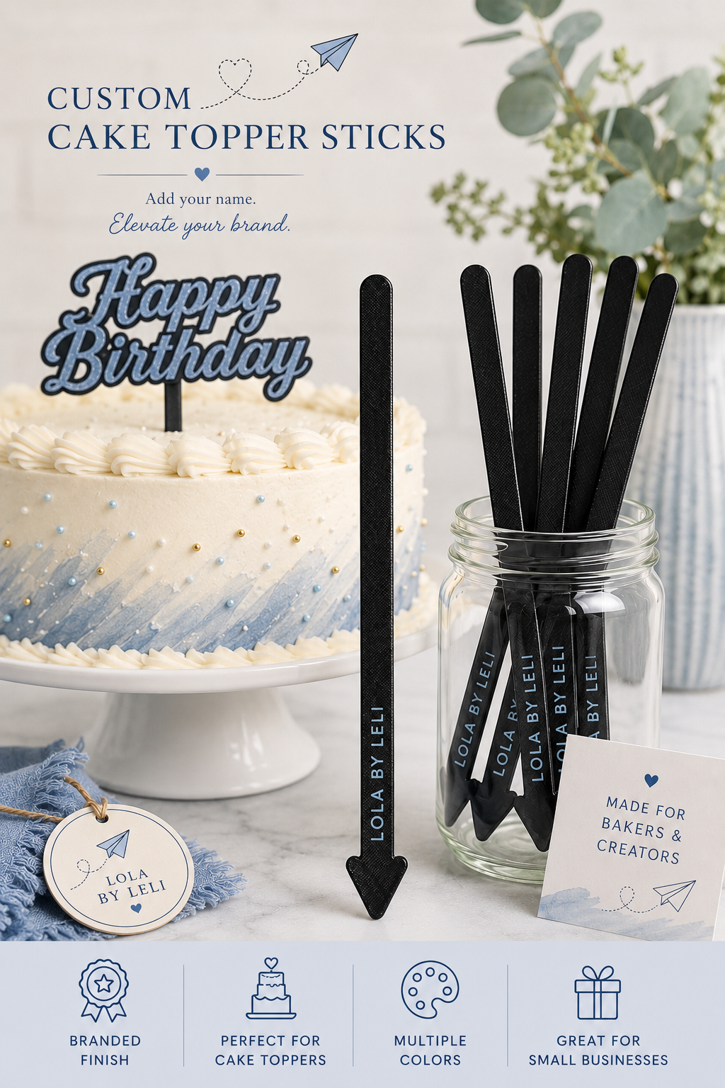 Personalized Cake Topper Sticks