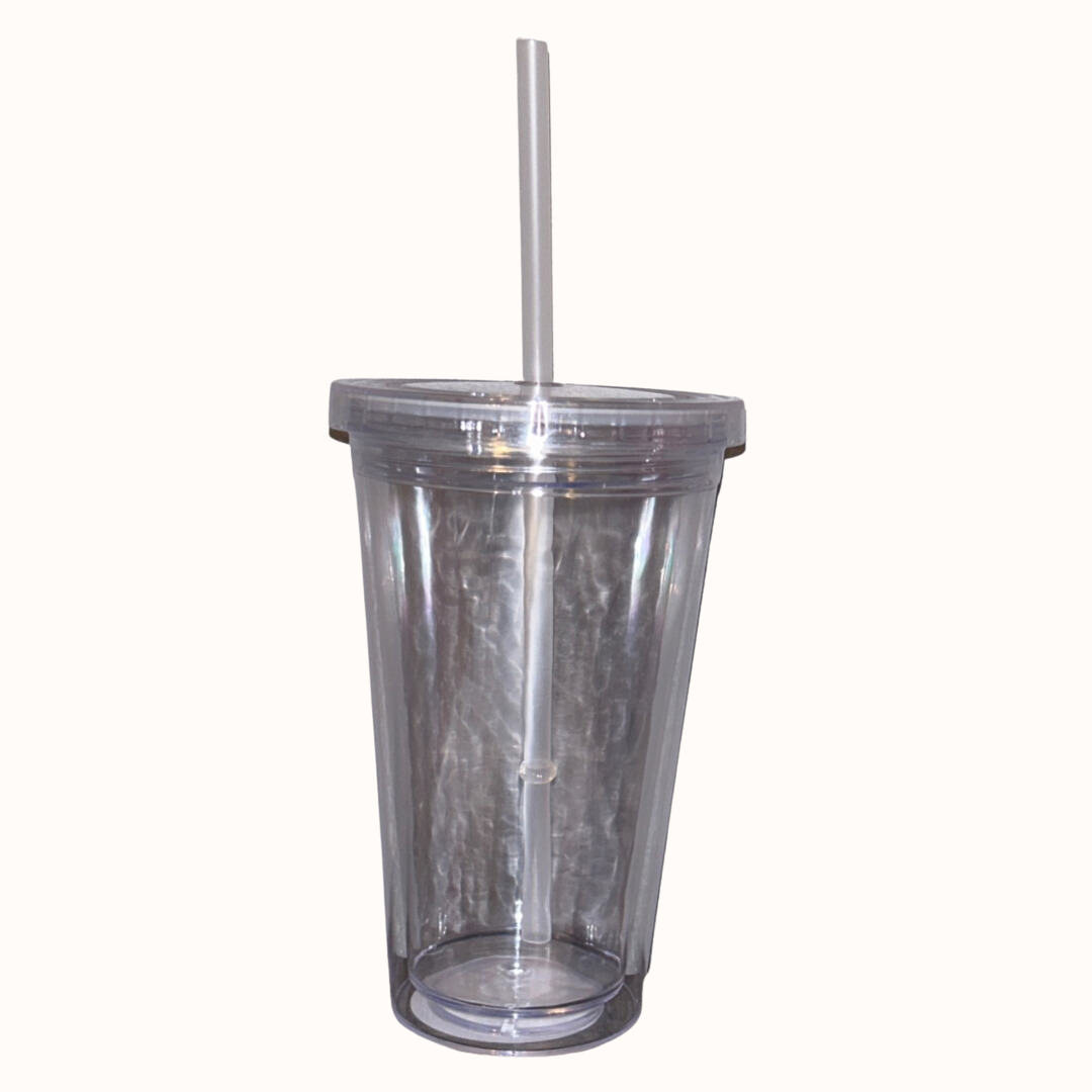 16 OZ Clear Cup Doble wall with Lid and Straw